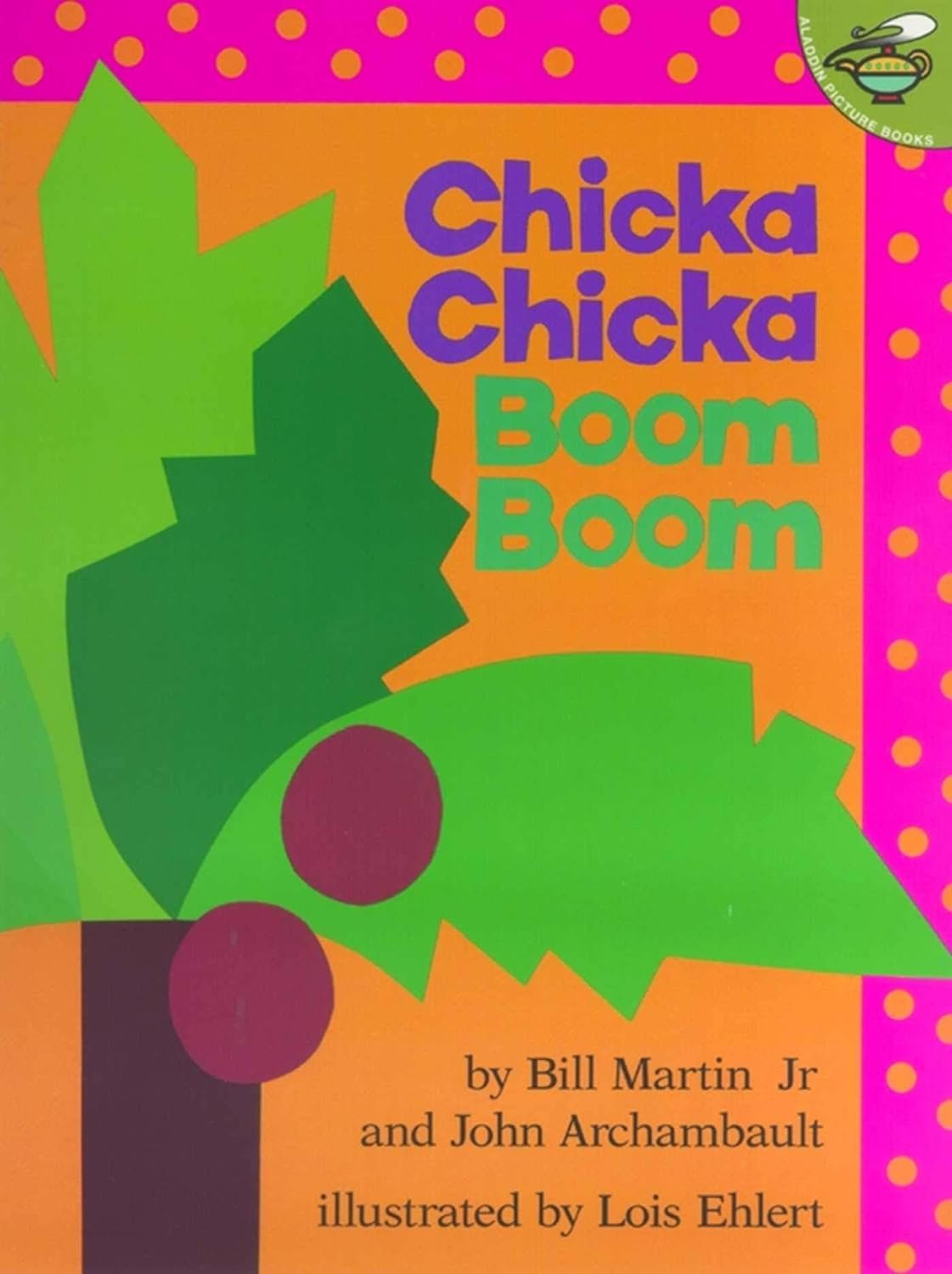 Illustration from "Chicka Chicka Boom Boom," showcasing vibrant alphabet letters climbing a coconut tree.