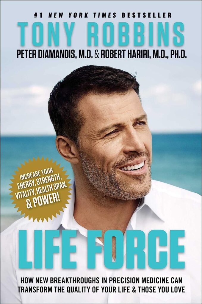 Cover of 'Life Force' by Tony Robbins, depicting the fusion of health and advanced technology